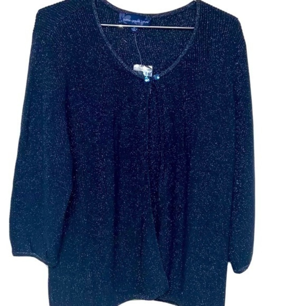 Susan Graver Sz XL Navy Blue Sparkle Knit Cardigan Sweater New